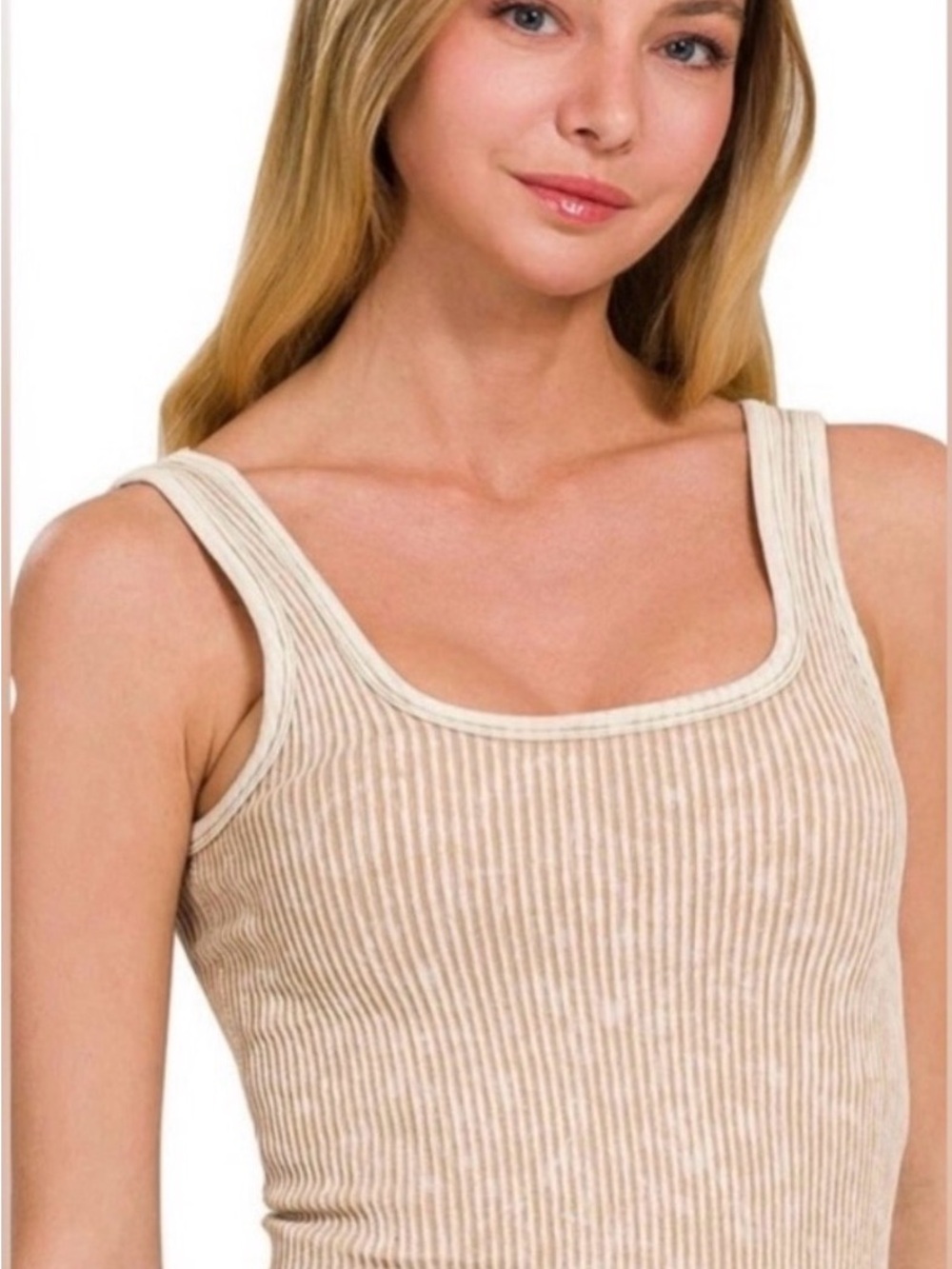 Zenana Outfitters sand Beige Ribbed Square-Neck Tank